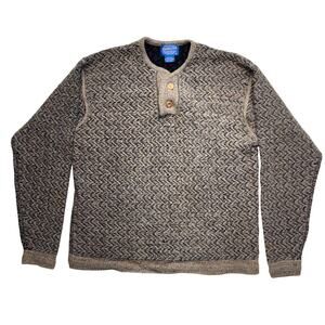 Vintage Pendleton Sweater Medium Mens  Brown Wool Henley Knit Hong Kong Pullover